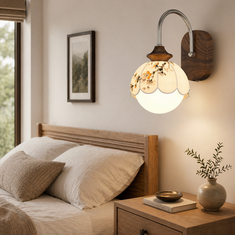 Floral Print Iron Fabric Wall Lamp