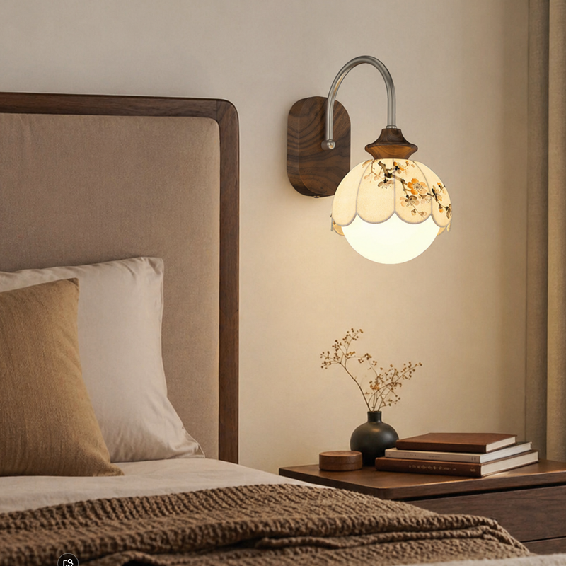 Floral Print Iron Fabric Wall Lamp