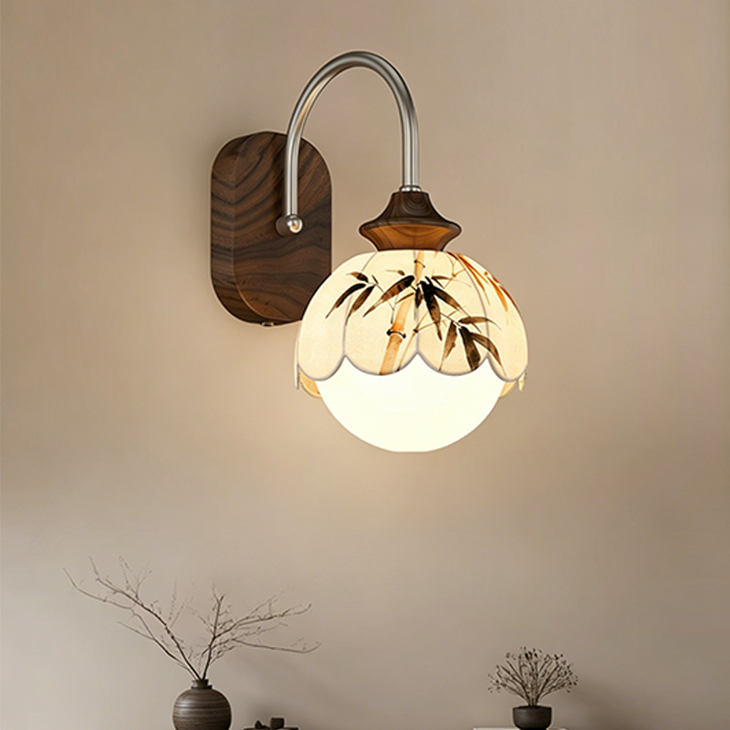 Floral Print Iron Fabric Wall Lamp