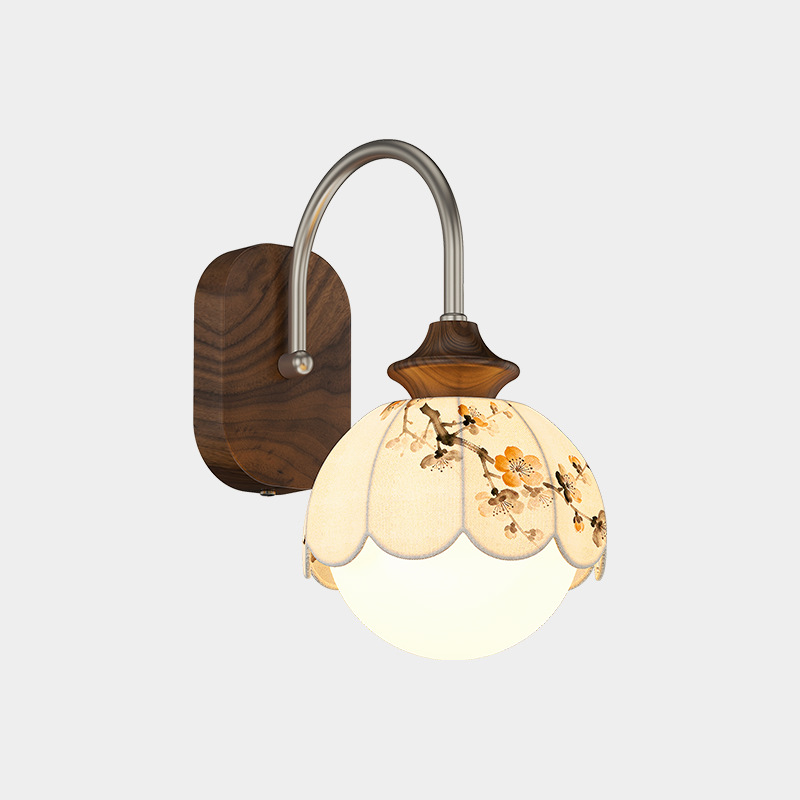 Floral Print Iron Fabric Wall Lamp