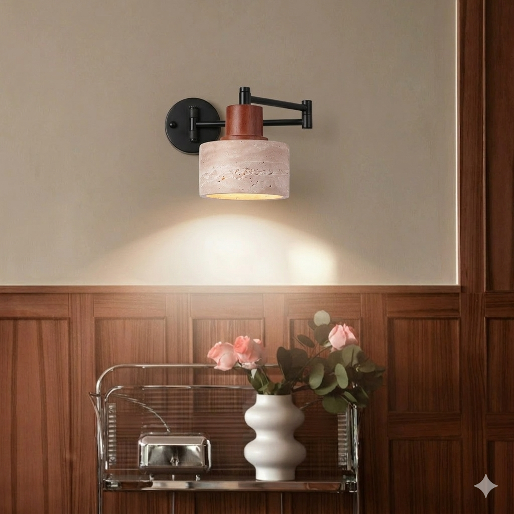 Yellow Travertine Walnut Wood Wall Lamp