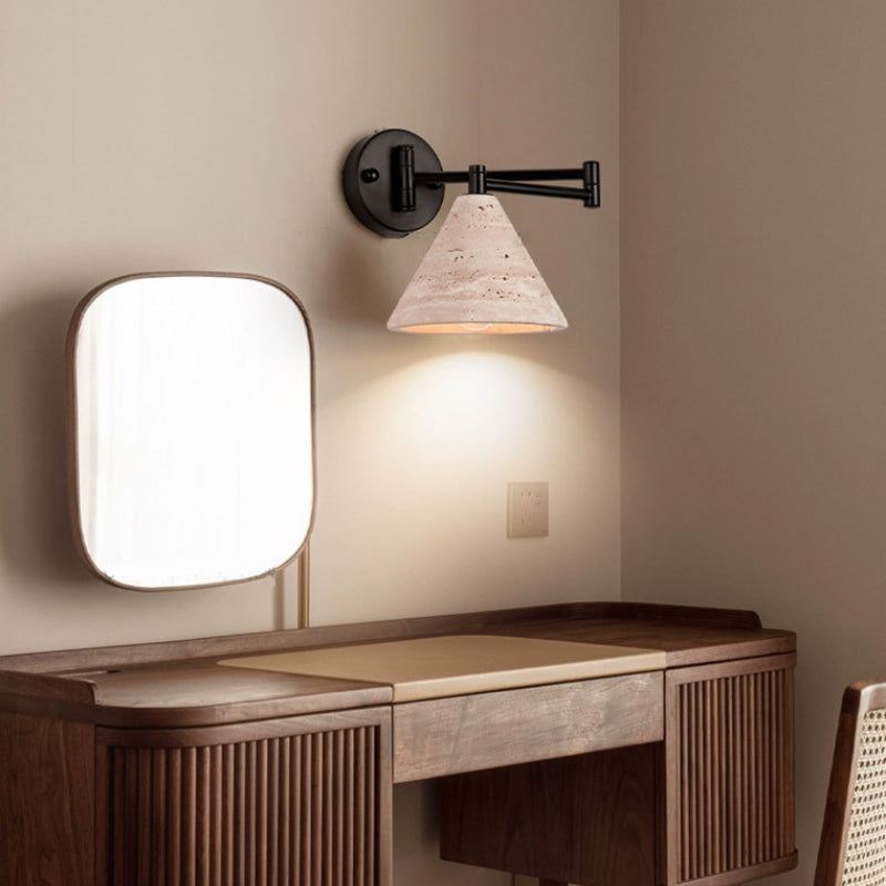 Yellow Travertine Walnut Wood Wall Lamp