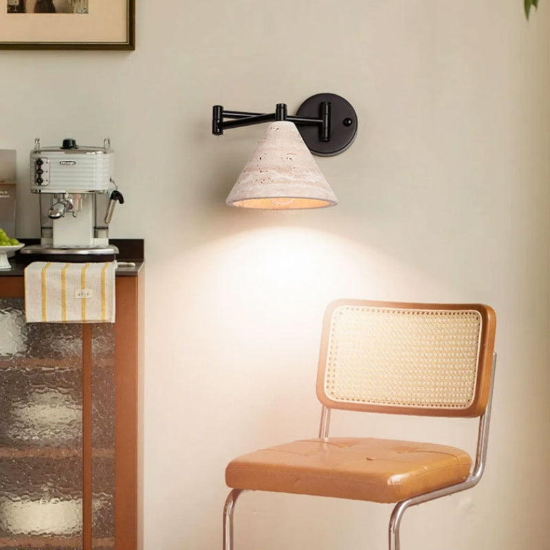 Yellow Travertine Walnut Wood Wall Lamp