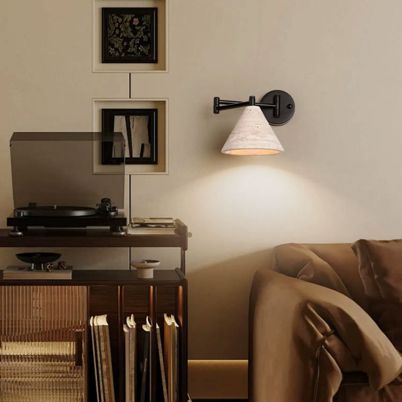 Yellow Travertine Walnut Wood Wall Lamp