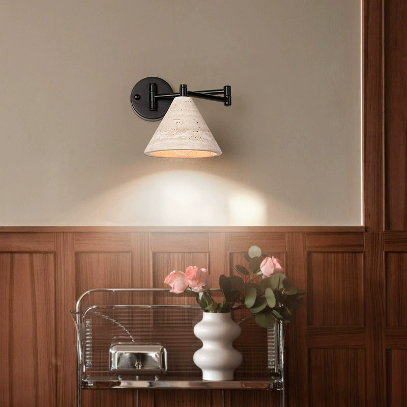 Yellow Travertine Walnut Wood Wall Lamp