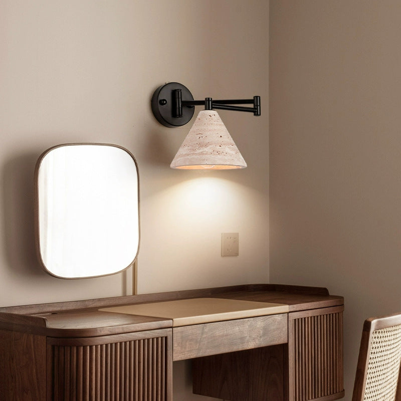 Yellow Travertine Walnut Wood Wall Lamp
