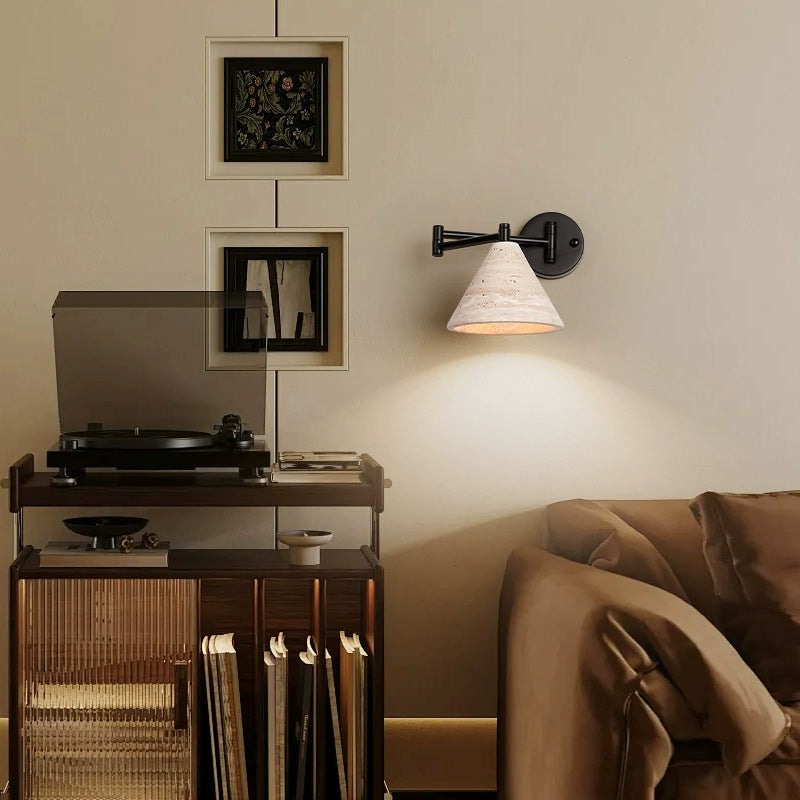Yellow Travertine Walnut Wood Wall Lamp