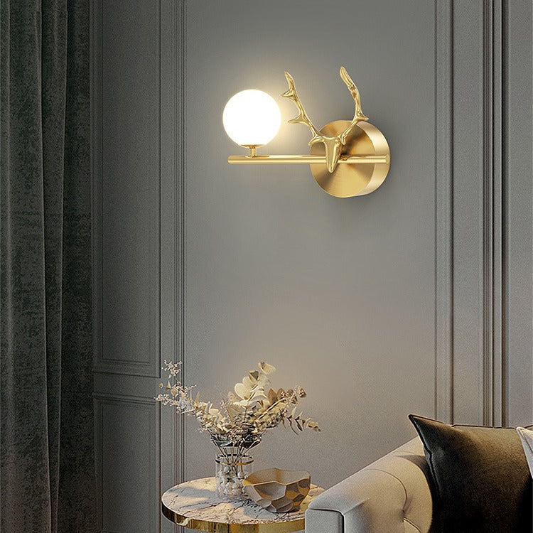 Glass Copper Deer Antler Wall Lamp