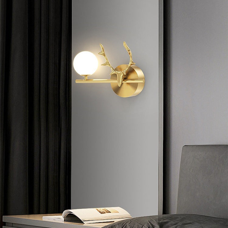 Glass Copper Deer Antler Wall Lamp