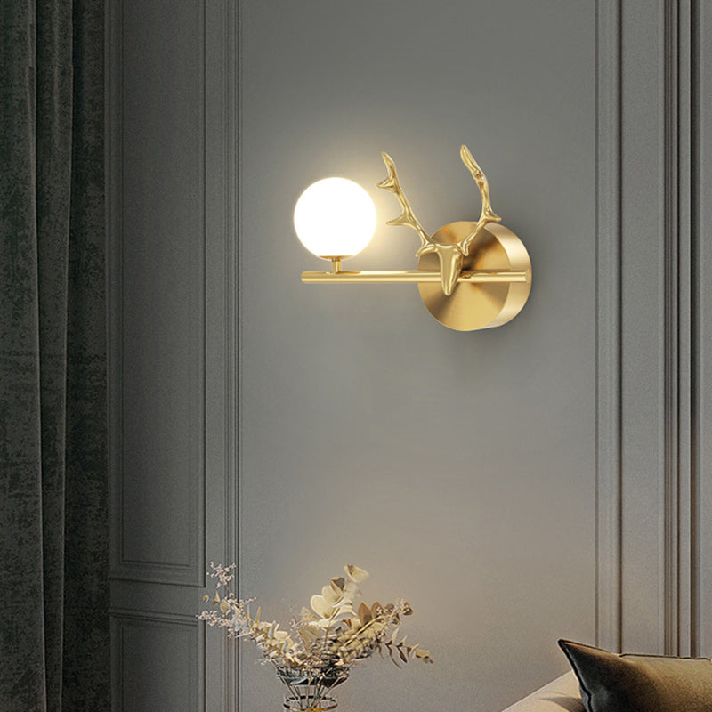 Glass Copper Deer Antler Wall Lamp