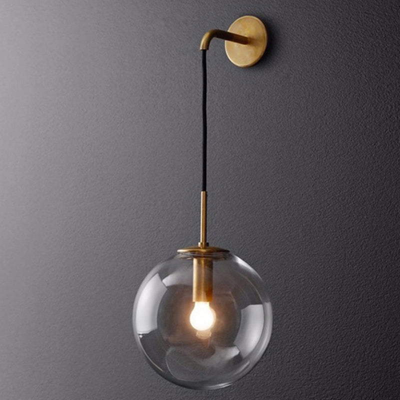 Glass Iron Globe Round Wall Lamp