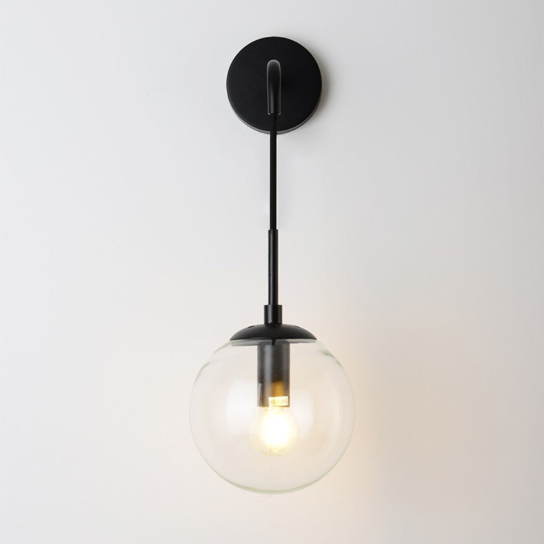 Glass Iron Globe Round Wall Lamp