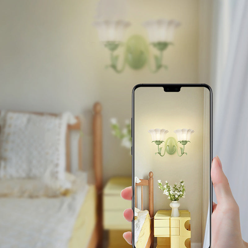 Glass Iron Flower Leaf Wall Lamp