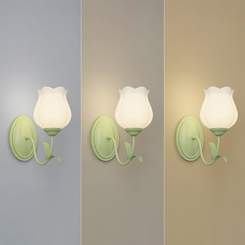 Glass Iron Flower Leaf Wall Lamp