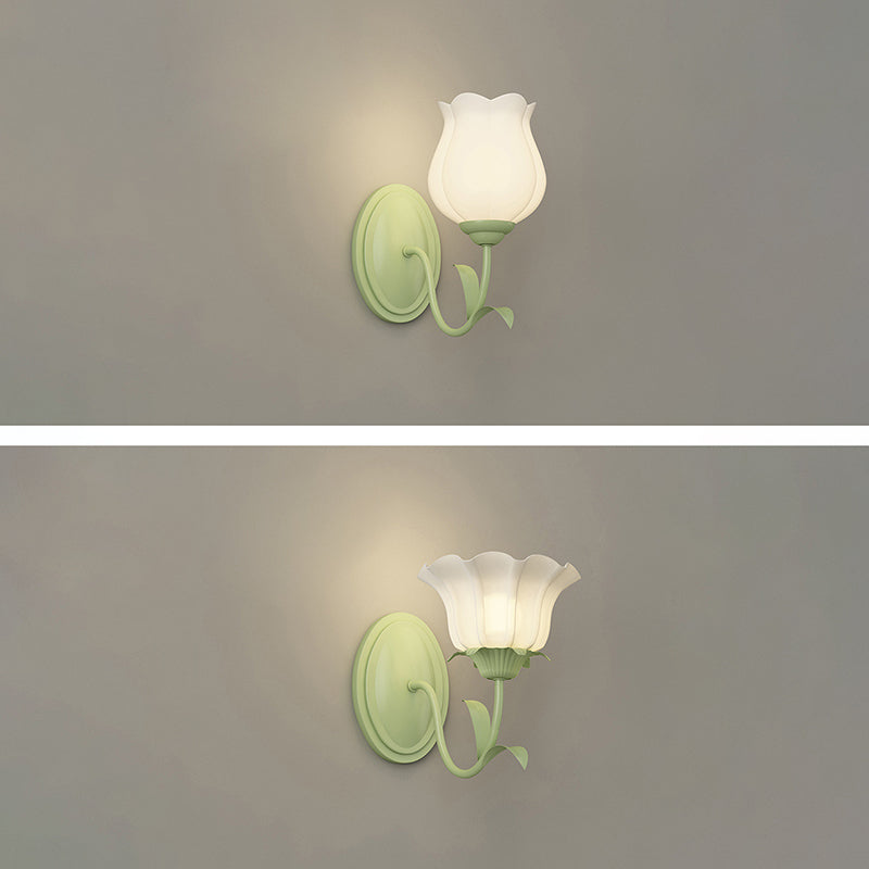 Glass Iron Flower Leaf Wall Lamp