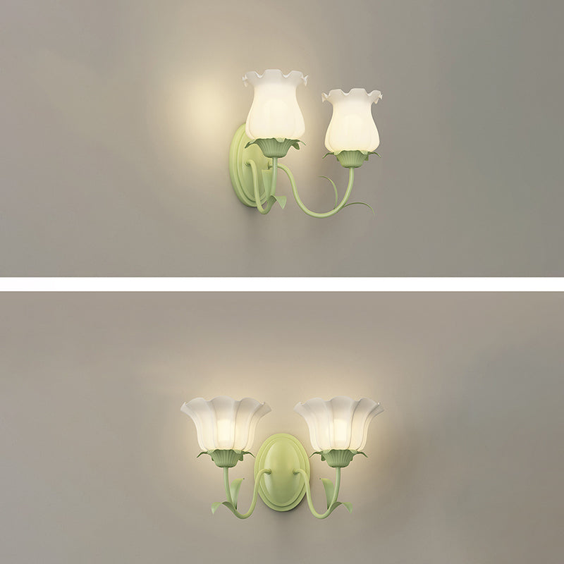 Glass Iron Flower Leaf Wall Lamp