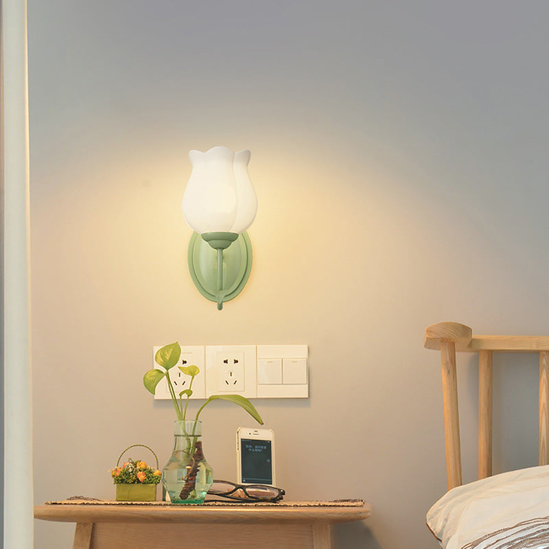 Glass Iron Flower Leaf Wall Lamp
