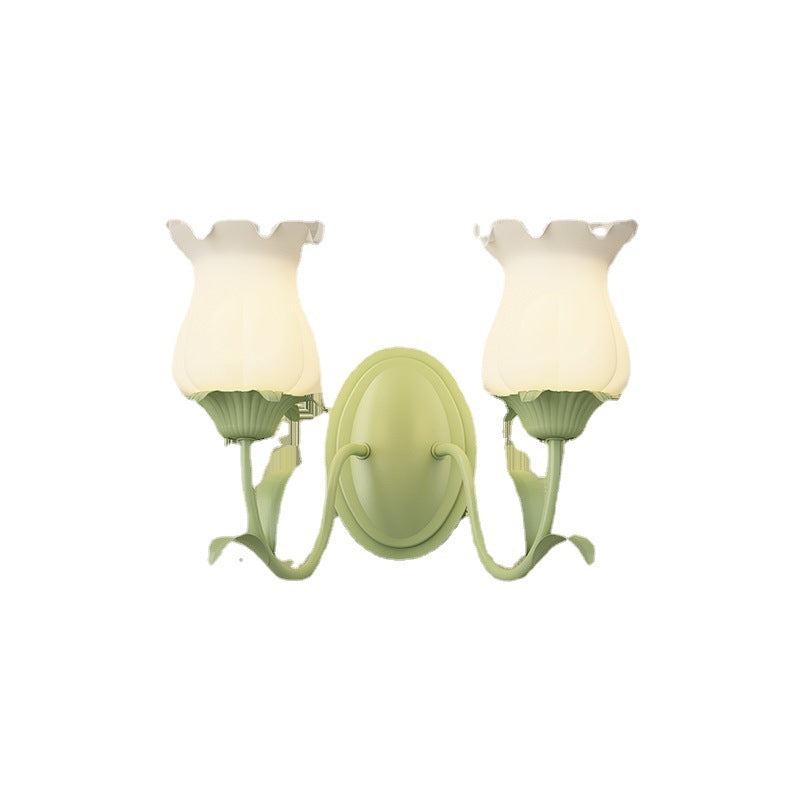 Glass Iron Flower Leaf Wall Lamp