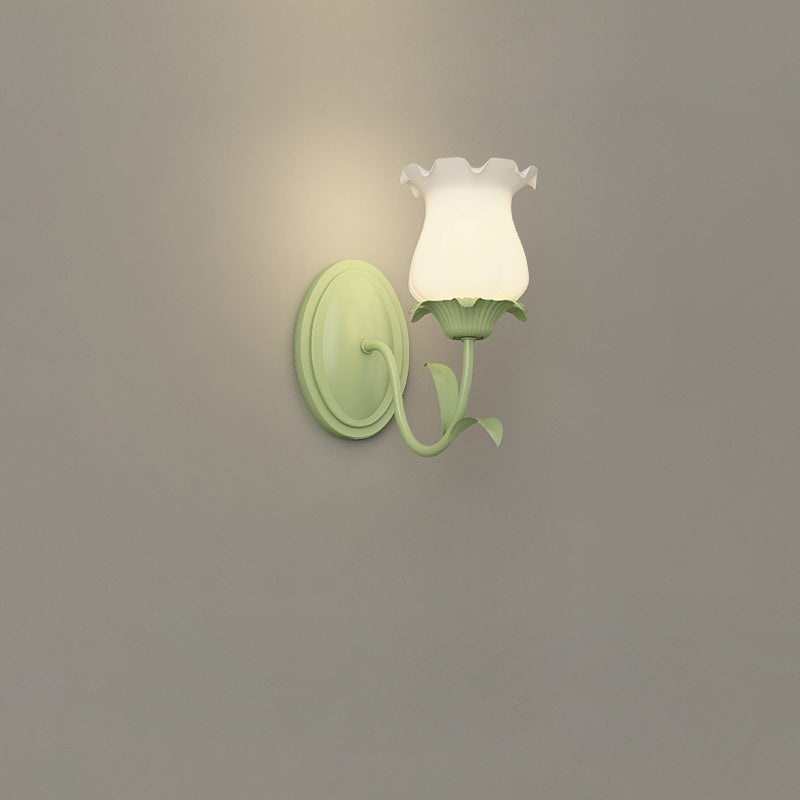Glass Iron Flower Leaf Wall Lamp