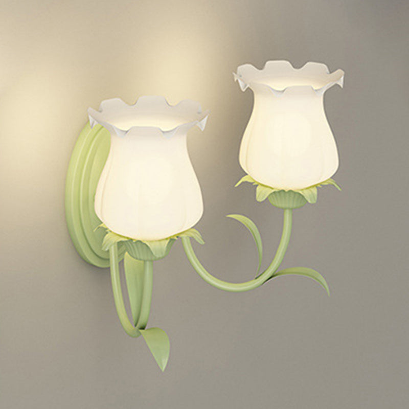 Glass Iron Flower Leaf Wall Lamp