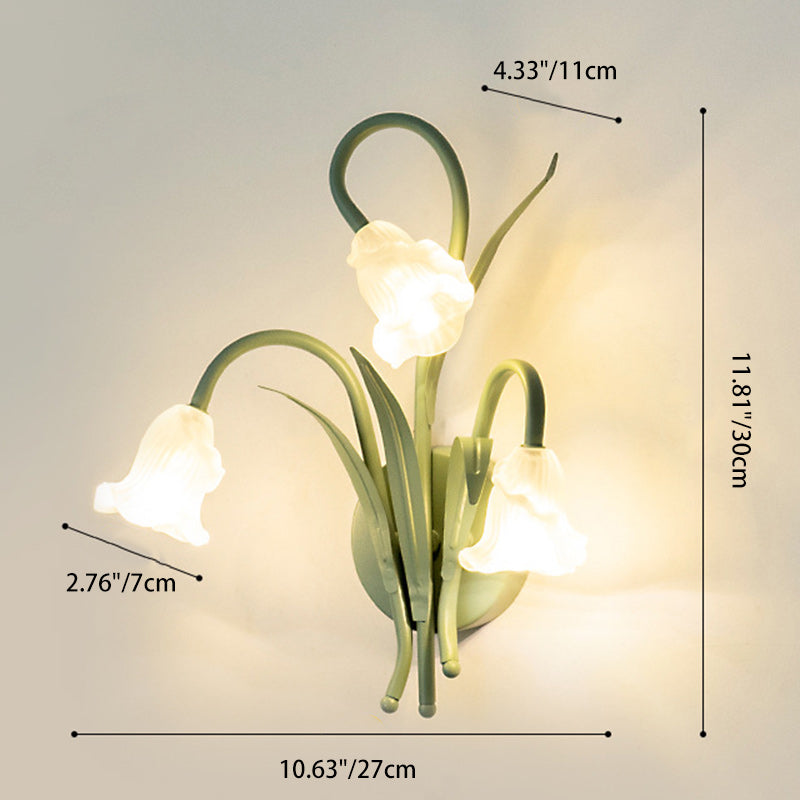 Glass Iron Round Flower 3-Light Wall Lamp