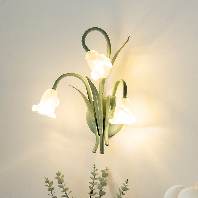 Glass Iron Round Flower 3-Light Wall Lamp
