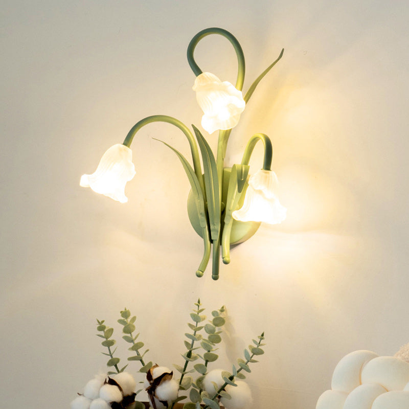 Glass Iron Round Flower 3-Light Wall Lamp