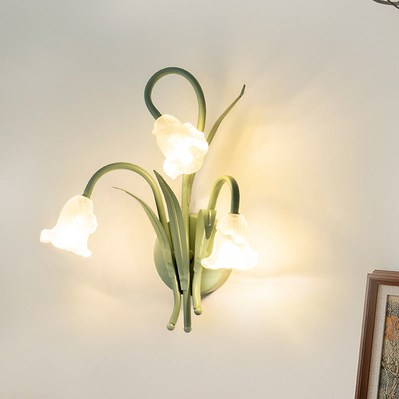 Glass Iron Round Flower 3-Light Wall Lamp