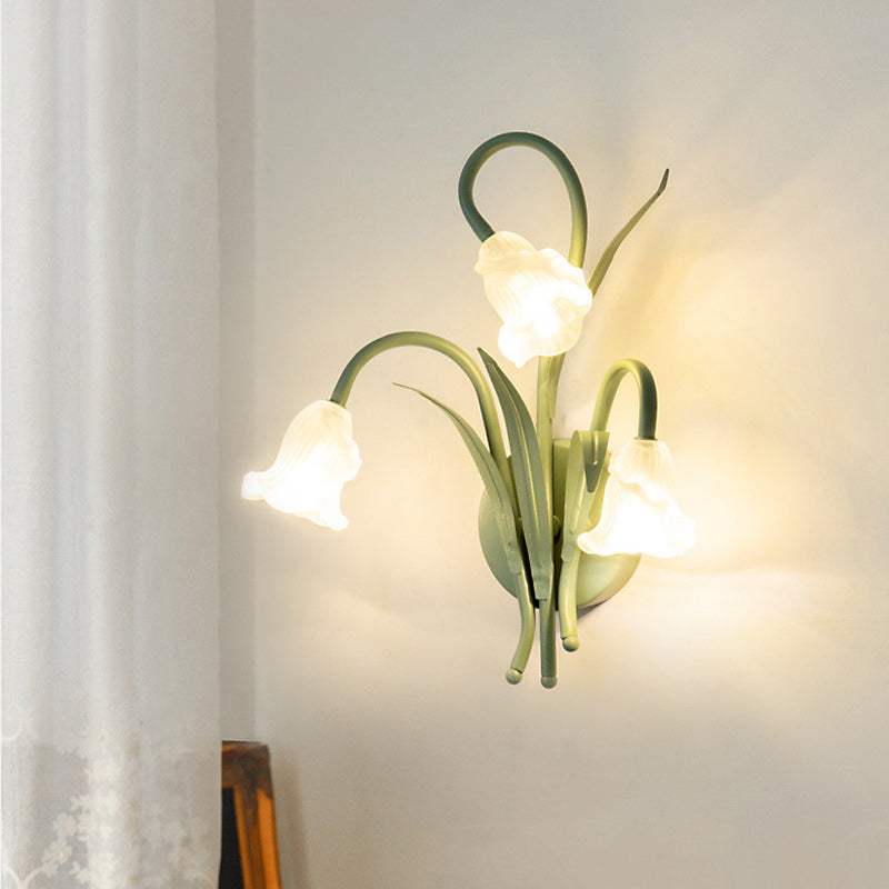 Glass Iron Round Flower 3-Light Wall Lamp