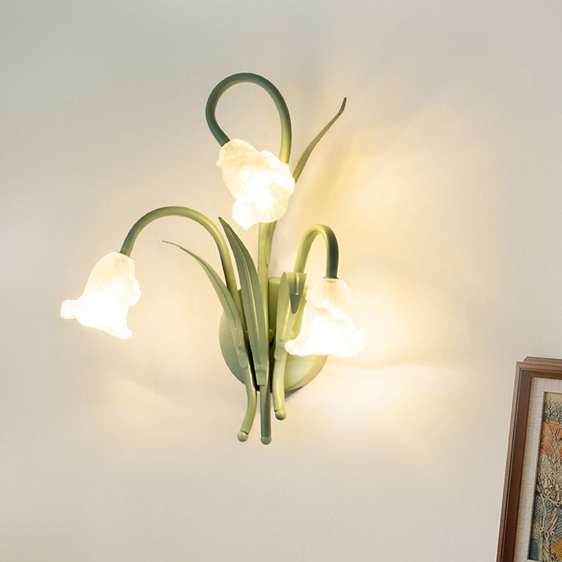Glass Iron Round Flower 3-Light Wall Lamp