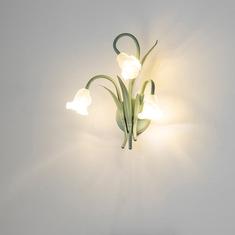 Glass Iron Round Flower 3-Light Wall Lamp