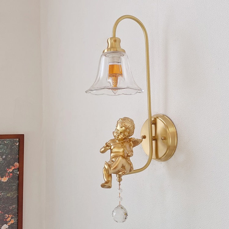 Brass Glass Resin Angel Wall Lamp