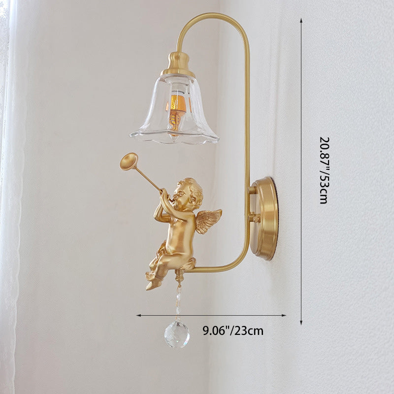 Brass Glass Resin Angel Wall Lamp