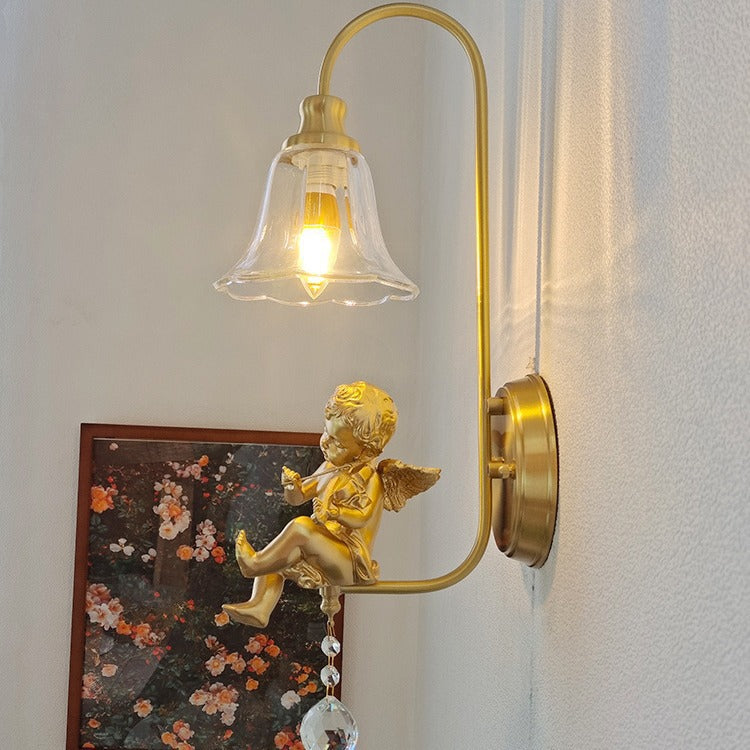 Brass Glass Resin Angel Wall Lamp