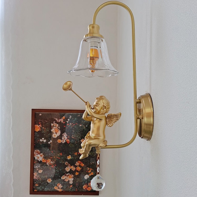 Brass Glass Resin Angel Wall Lamp