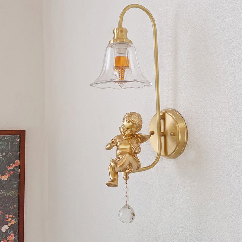 Brass Glass Resin Angel Wall Lamp