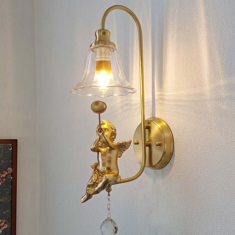 Brass Glass Resin Angel Wall Lamp