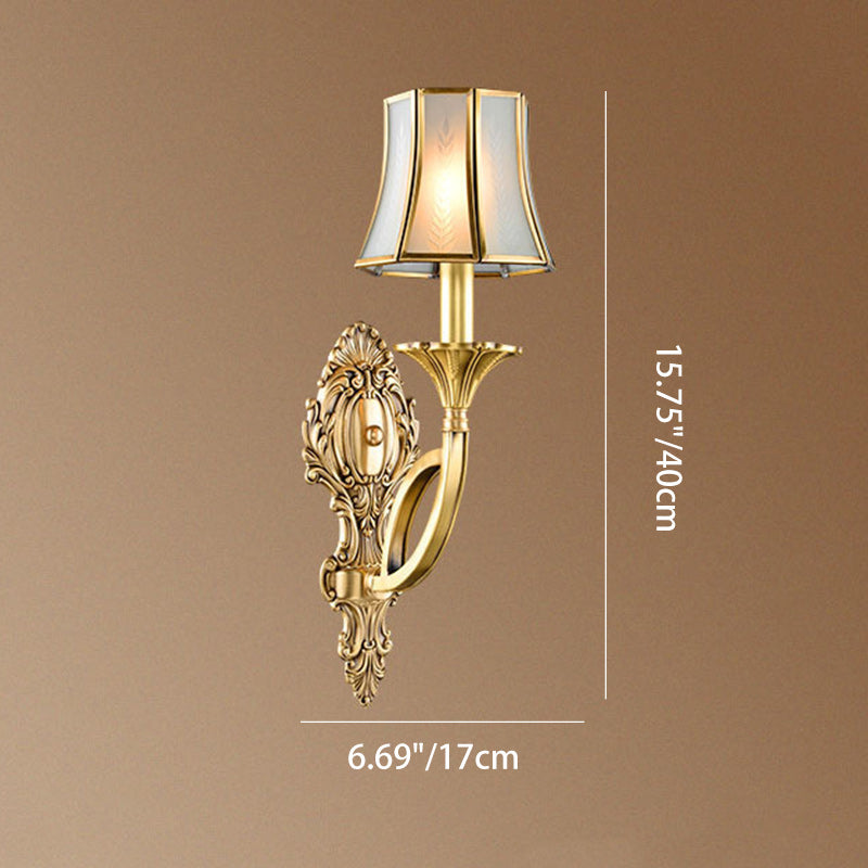 Brass Glass Carved Pattern Wall Lamp