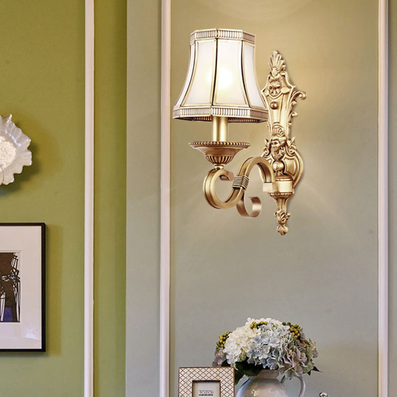 Brass Glass Carved Pattern Wall Lamp