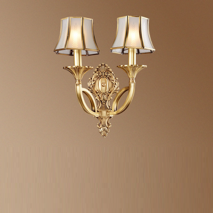 Brass Glass Carved Pattern Wall Lamp