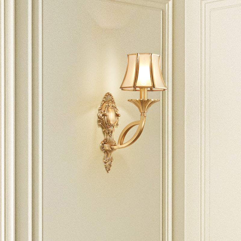 Brass Glass Carved Pattern Wall Lamp
