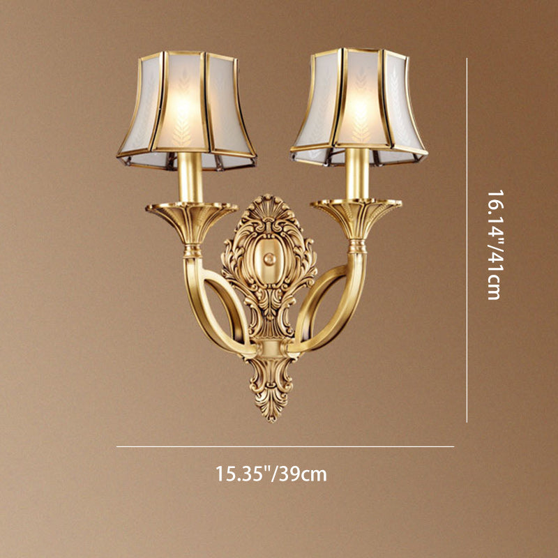Brass Glass Carved Pattern Wall Lamp