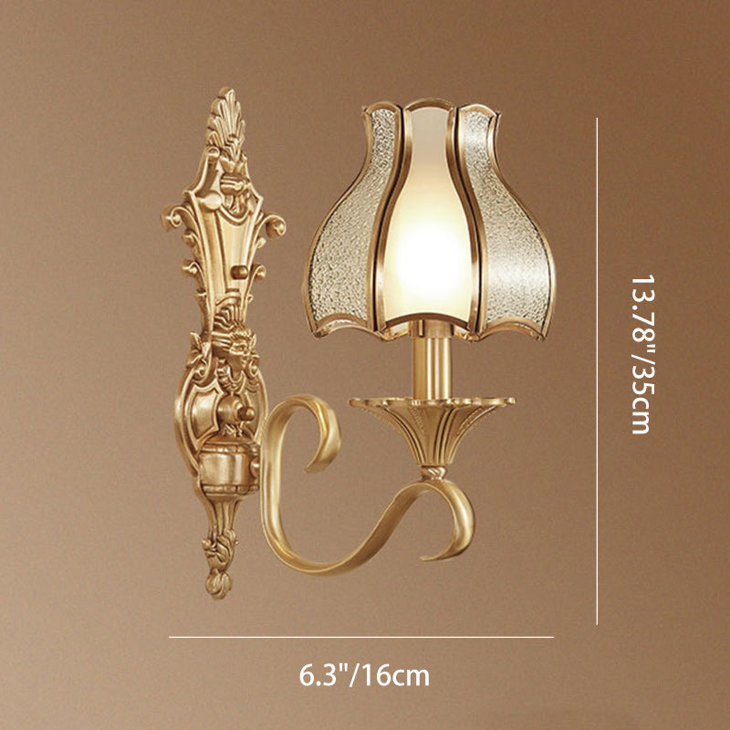 Brass Glass Carved Pattern Wall Lamp