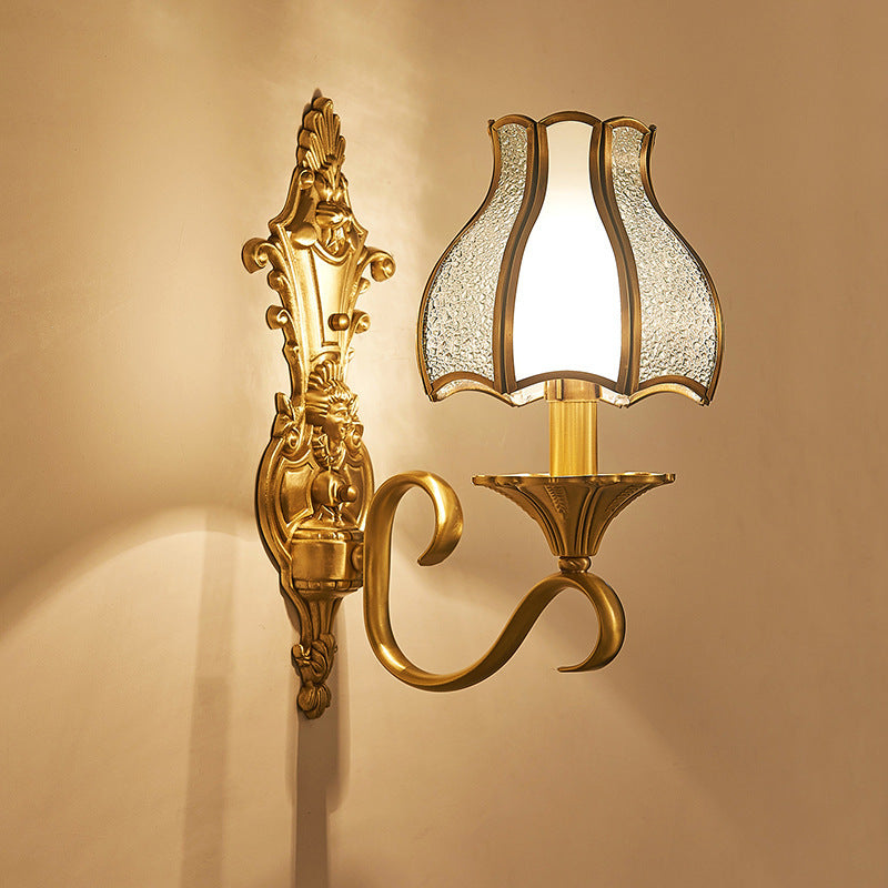 Brass Glass Carved Pattern Wall Lamp