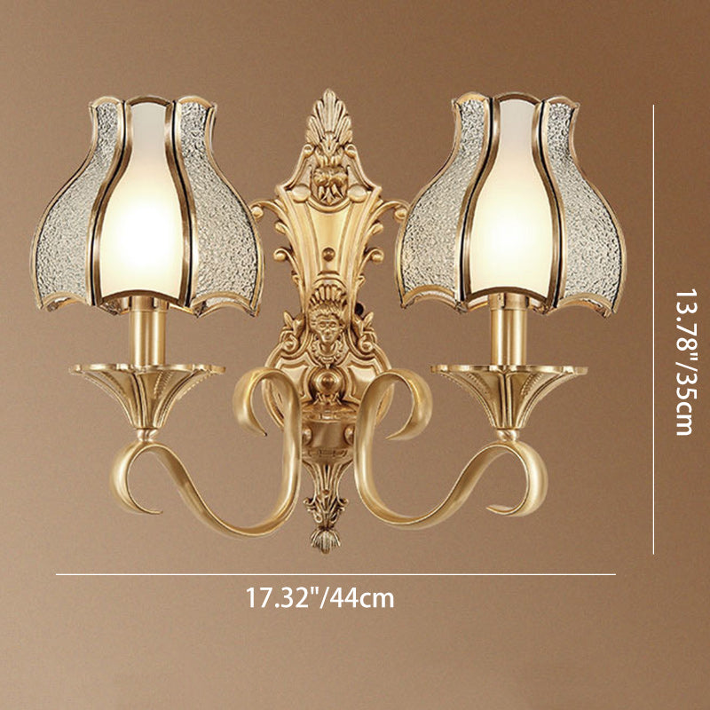 Brass Glass Carved Pattern Wall Lamp