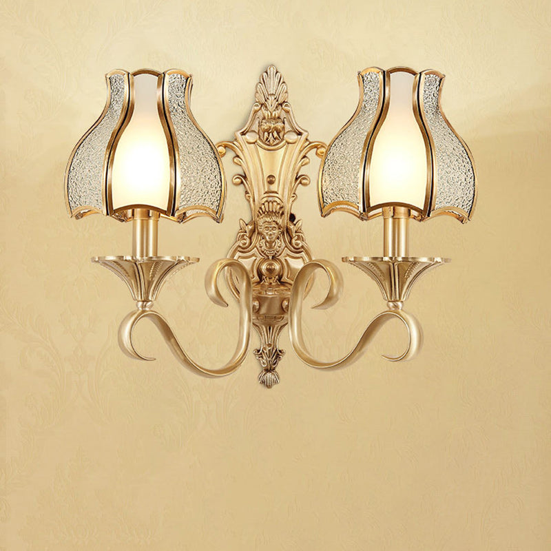 Brass Glass Carved Pattern Wall Lamp
