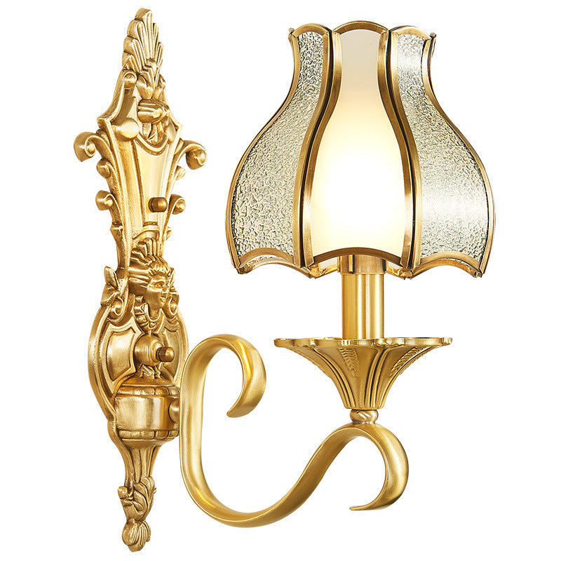 Brass Glass Carved Pattern Wall Lamp
