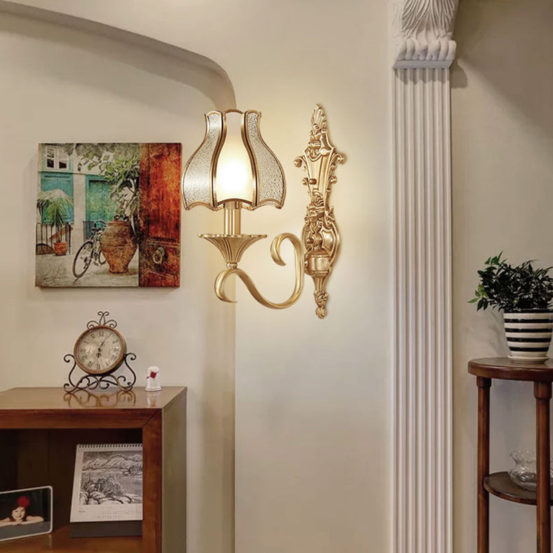 Brass Glass Carved Pattern Wall Lamp