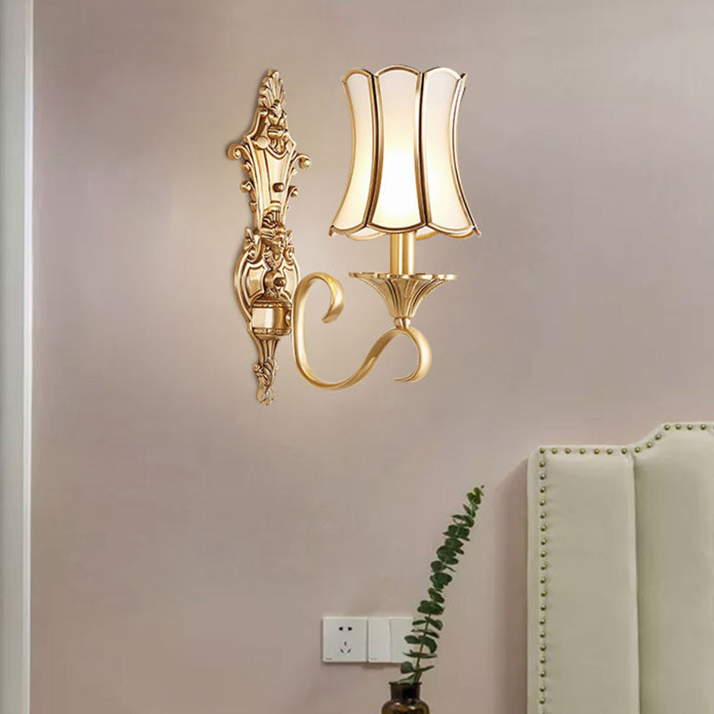Brass Glass Carved Pattern Wall Lamp