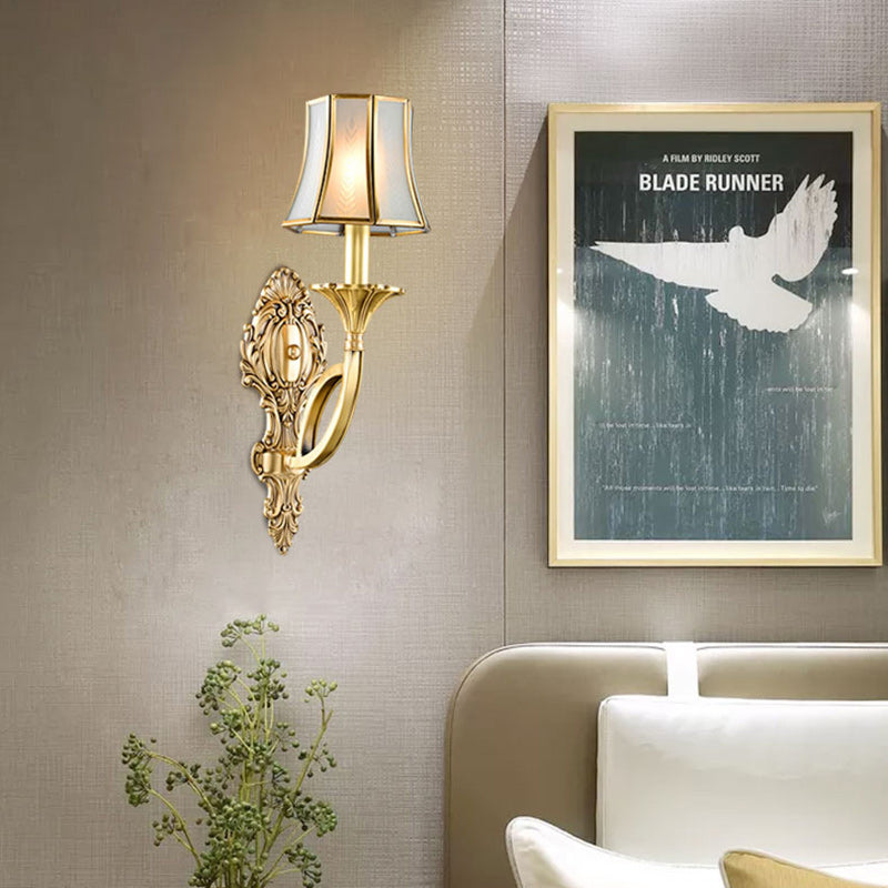 Brass Glass Carved Pattern Wall Lamp